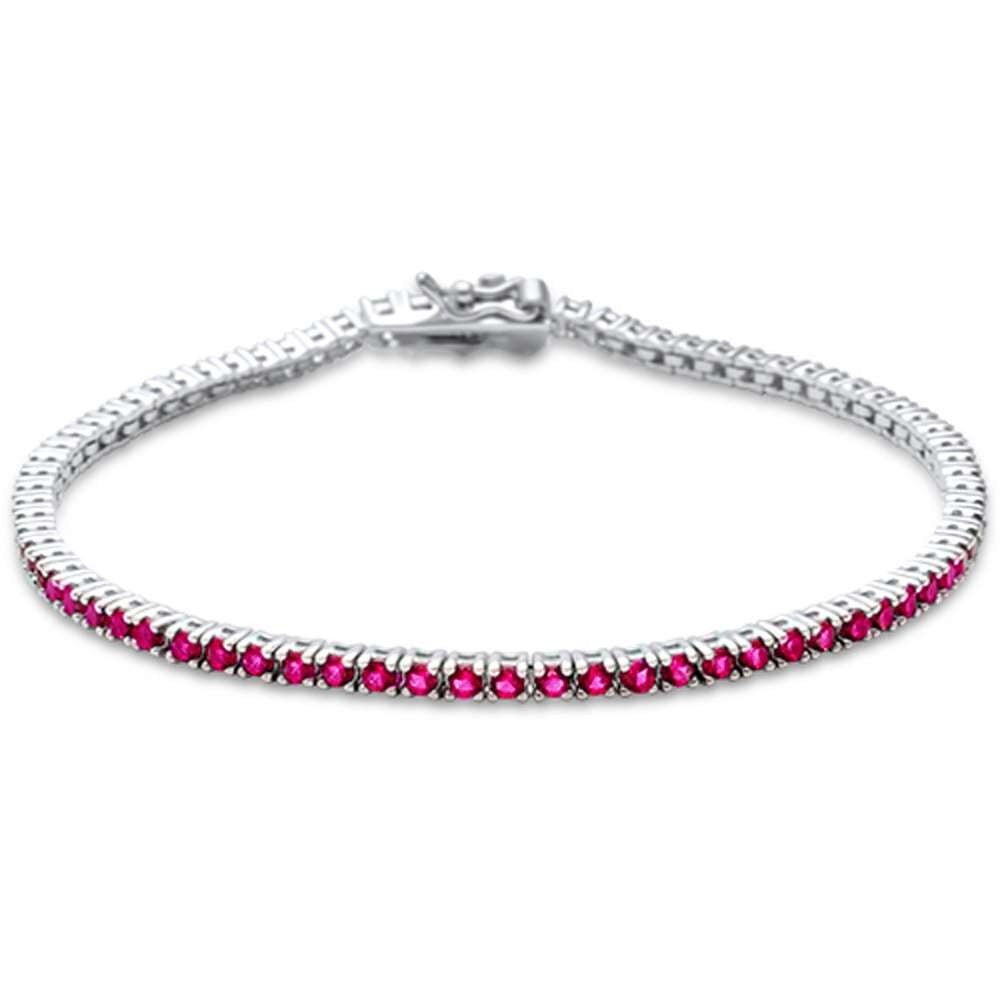 Lab-Created Ruby Sterling Silver Tennis Bracelet with Secure Clasp 7.25 Inches
