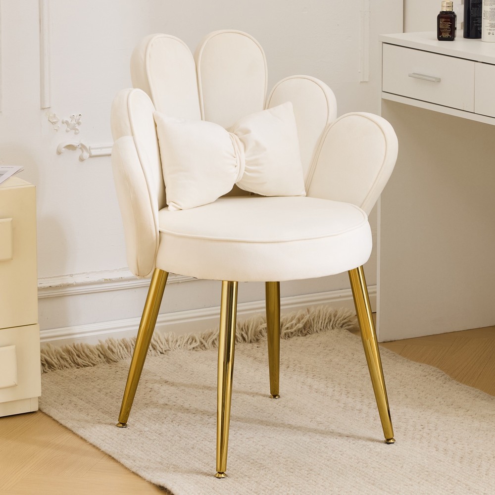 Petal Makeup Vanity Chair with Back Comfy Makeup Ch with Ajustable Gold Legs