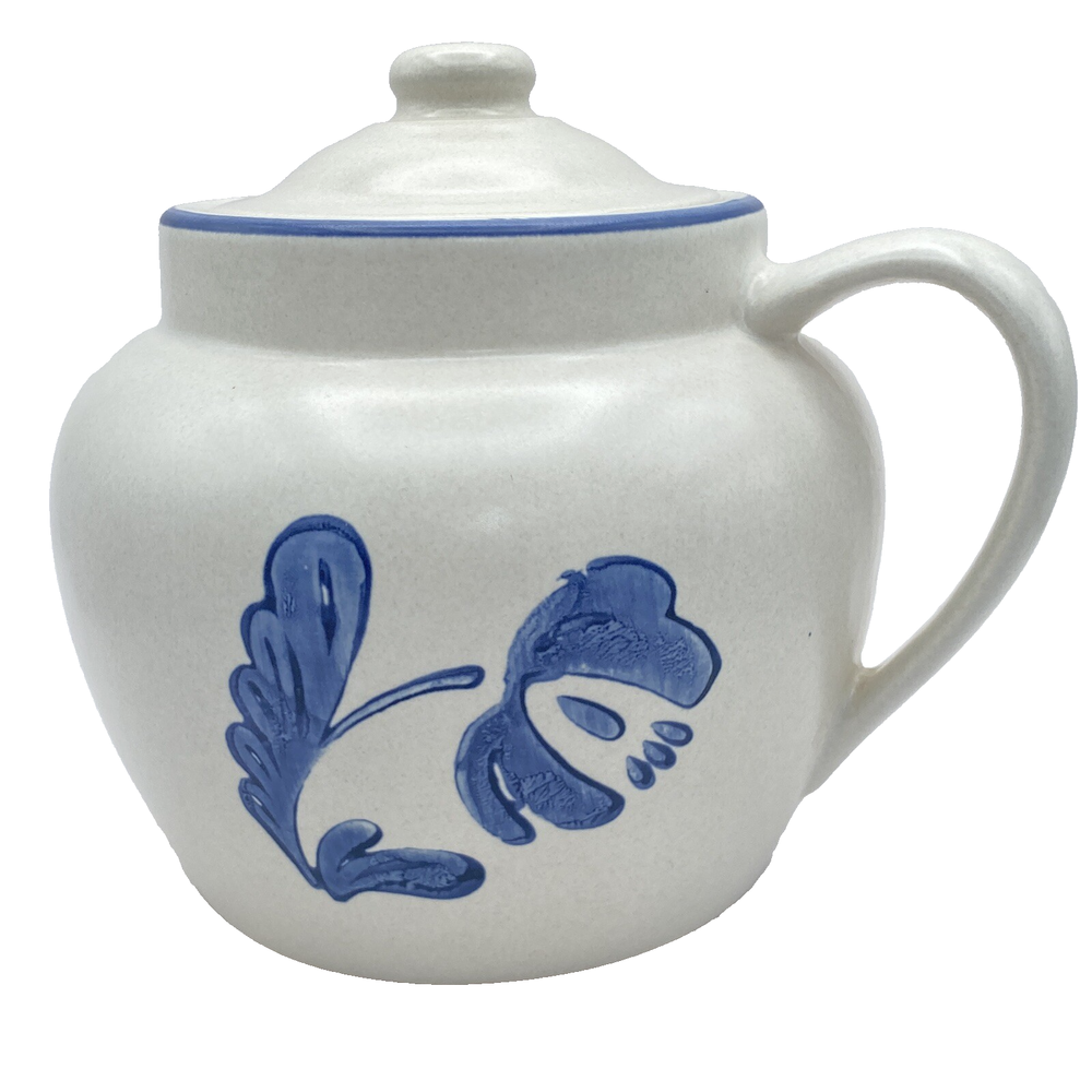 Vintage Pfaltzgraff Yorktowne Blue Floral Bean Pot with Lid #70 Castle