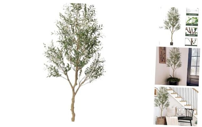 Artificial Olive Tree Tall Fake Potted Olive Silk Tree with Planter 7ft 2in