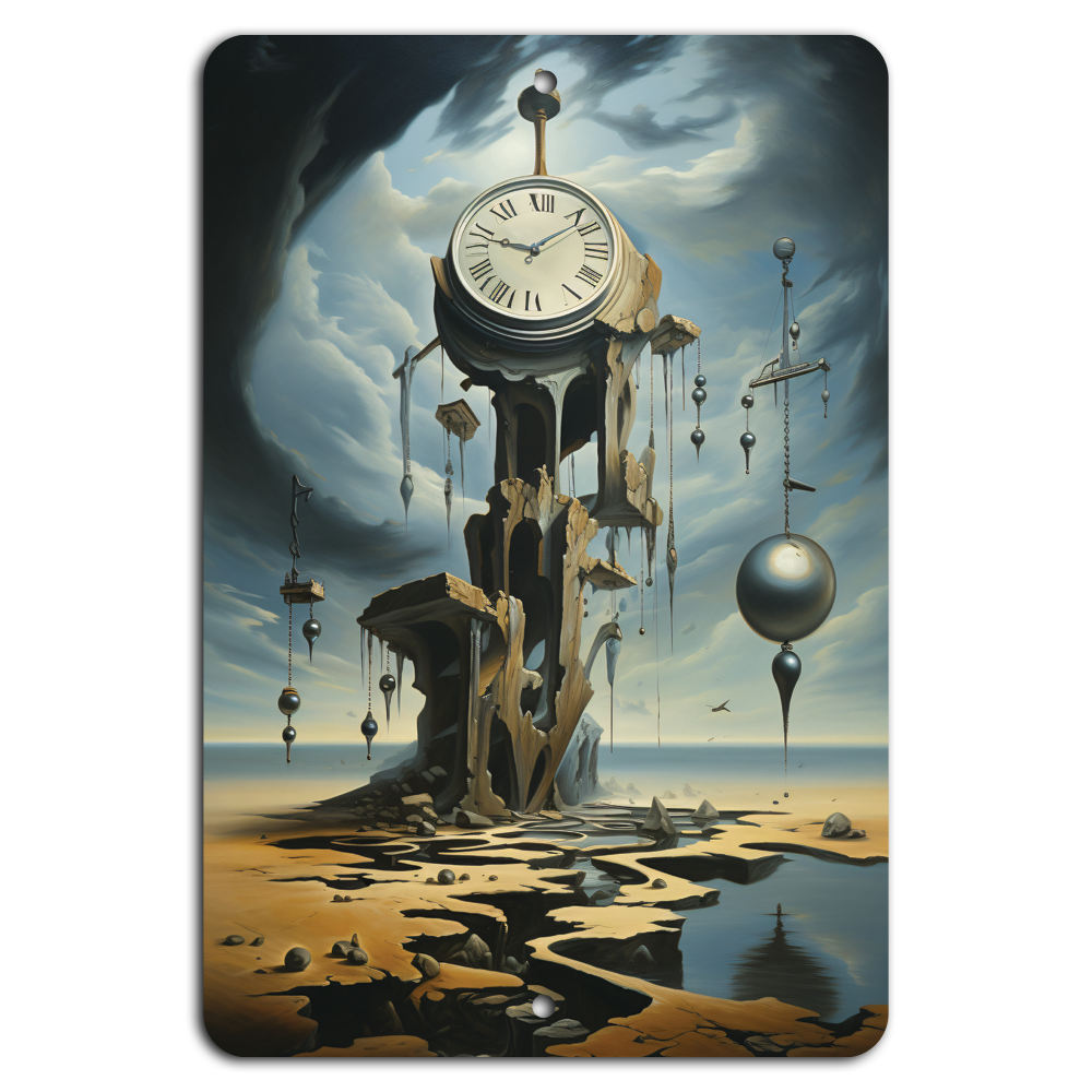 Surreal Time: Dreamy Clockscape on Metal Sign