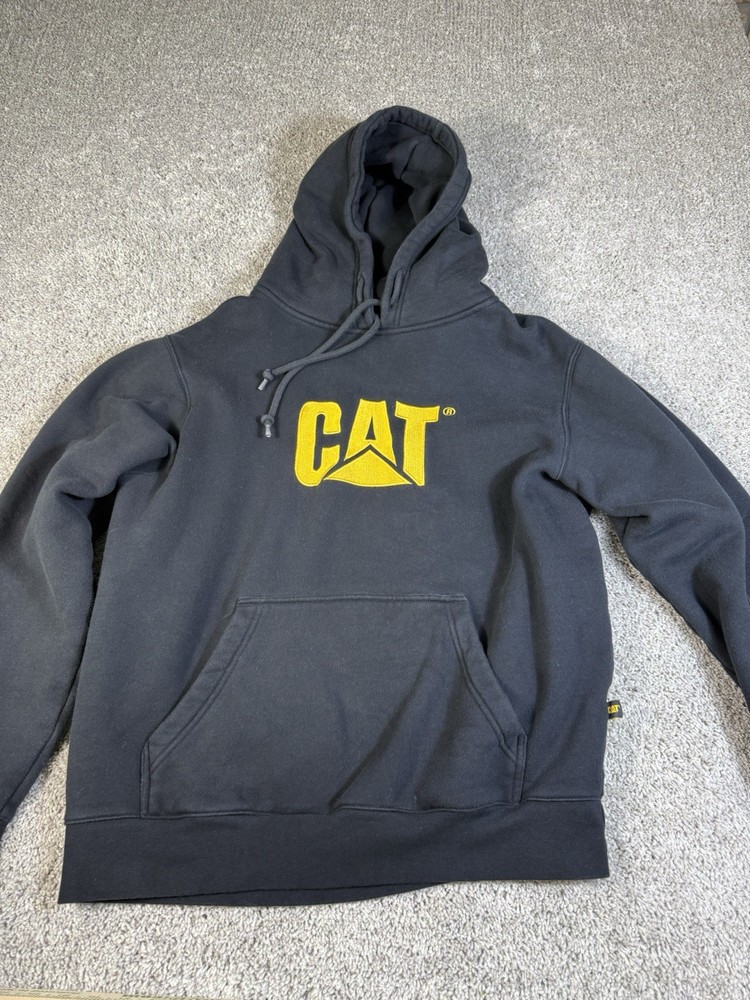Caterpillar Hoodie Mens L Black Sweatshirt CAT Construction Worker Sweater Y2K