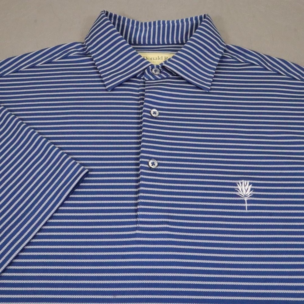 Donald Ross Polo Shirt Mens Small Blue Stripe Golf Performance Mesh Knit Tech