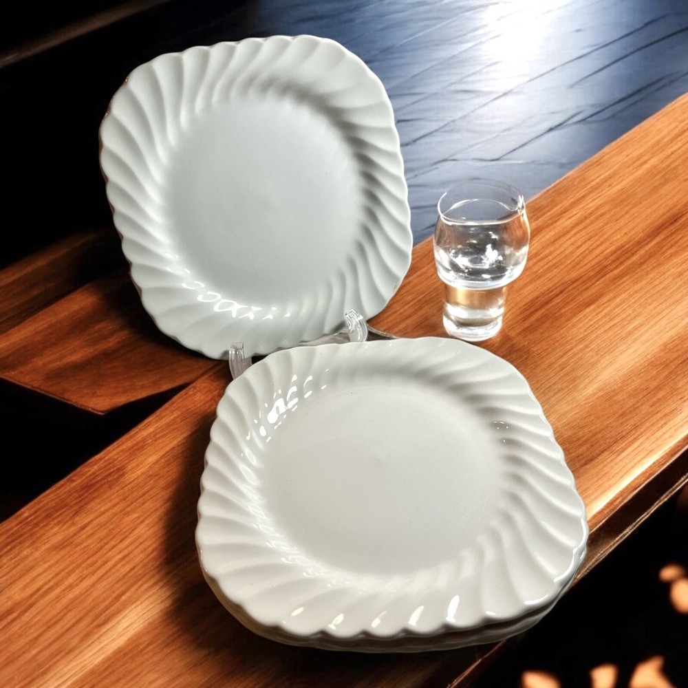 Johnson Brothers Set of 4 Square White Swirl Regency Salad Plates 7 1/2