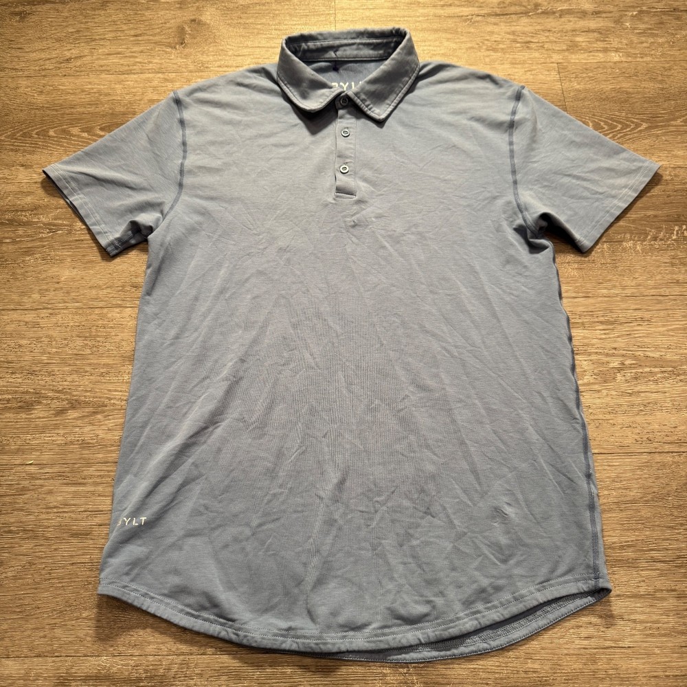 Bylt Polo Shirt Mens Medium Blue Drop Cut Lux Curve Hem Performance Stretch