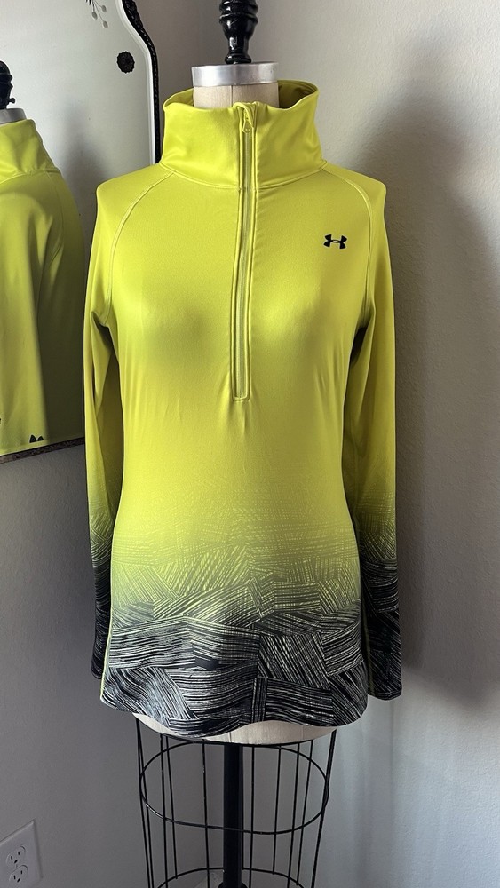 Under Armour Women's 1/4 Zip Pullover Lime Green Black Ombre Long Sleeve Top M L