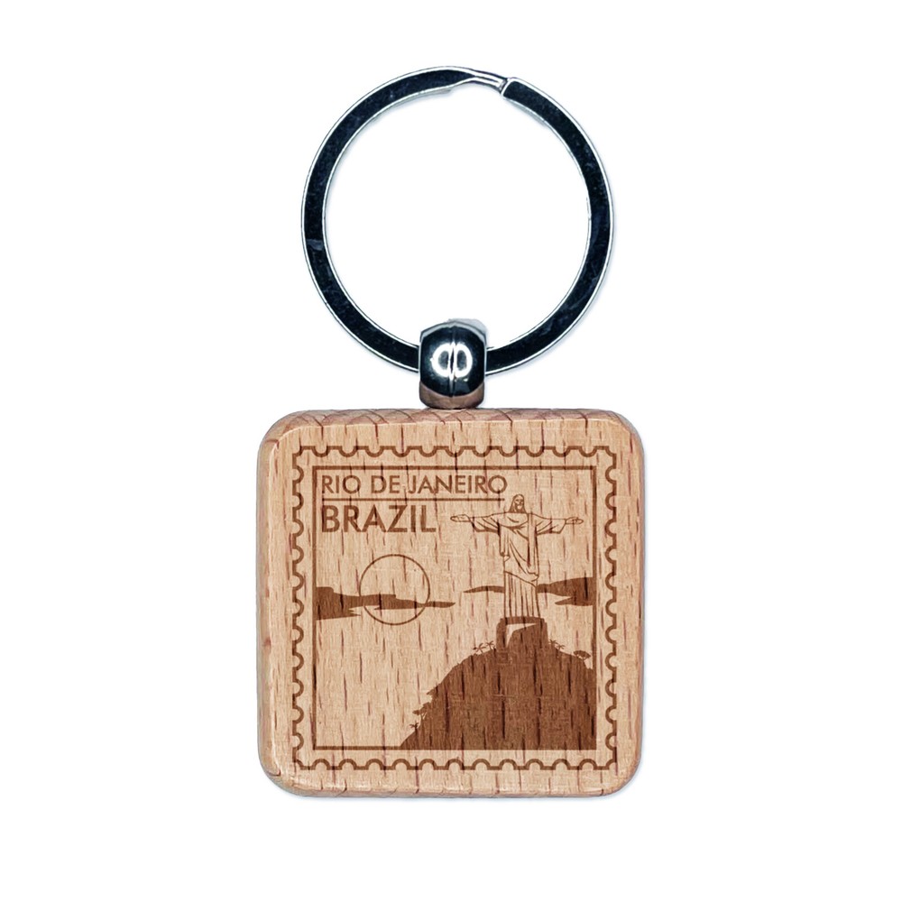 Christ the Redeemer Rio Brazil Engraved Wood Keychain