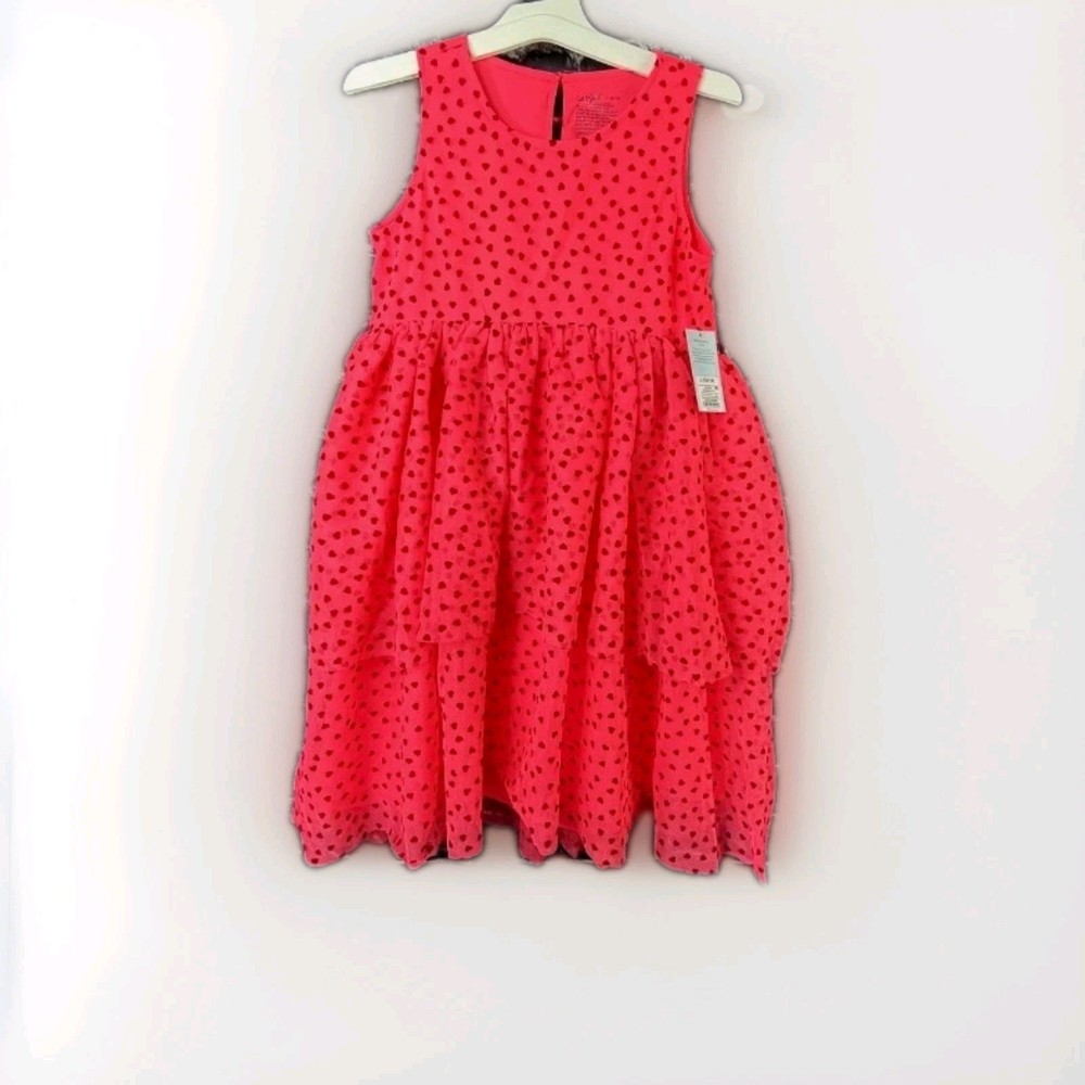 Cat & Jack Dress Girls Small 7/8 Sleeveless Tulle Layers with Hearts Valentines