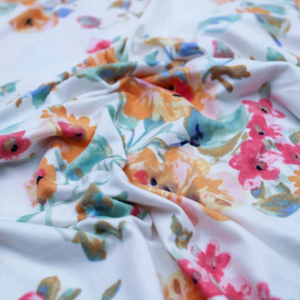 Floral Print Brushed Poly Spandex Fabric 4-Way Stretch DTY Medium Weight
