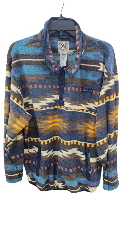 Cinch Western Aztec Print Snap-Front Fleece Pullover Sweater Men's Large