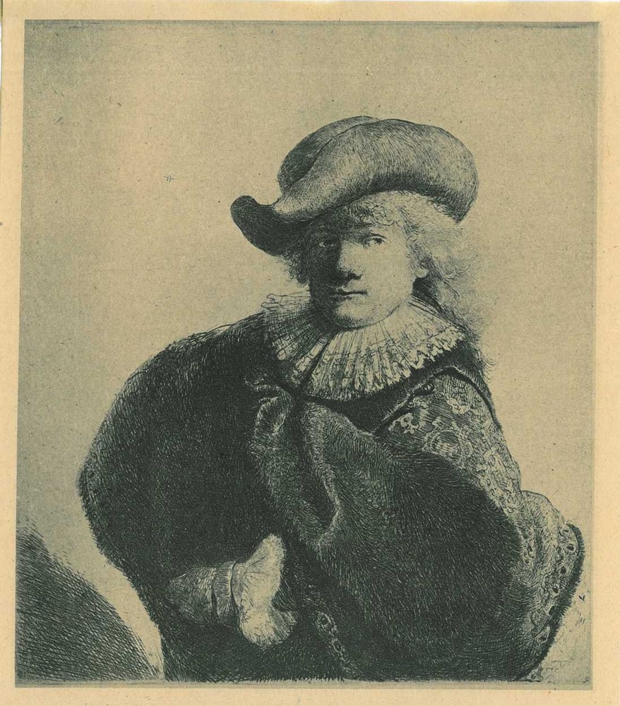 Self portrait in a soft hat and embroidered cloak