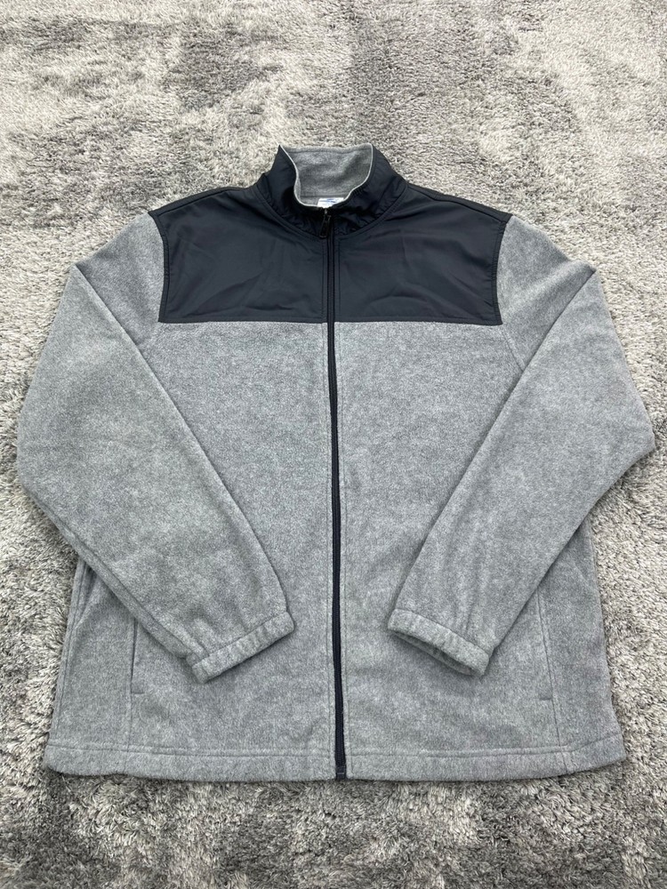 Starter Jacket Men Large Heather Gray Fleece Full Zip Mock Neck Bomber Sweater