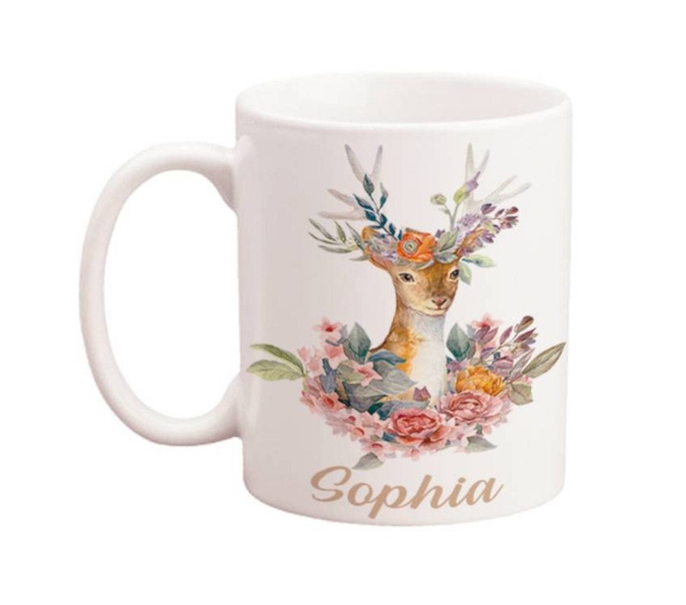Personalised Watercolour Deer Mug Woodland Animals Personalised Gifts Wild