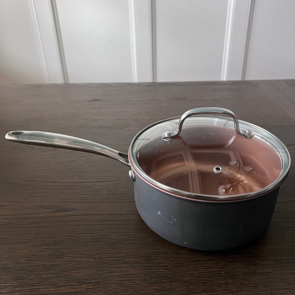 Gotham Steel Pro Saucepan with Lid Nonstick Ceramic Copper Hard Anodized Grey