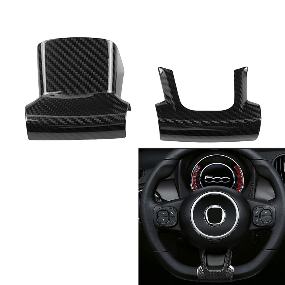 Dry Carbon Fiber Steering Wheel Cover Trim Decoration For Fiat 500 2020-2023 21