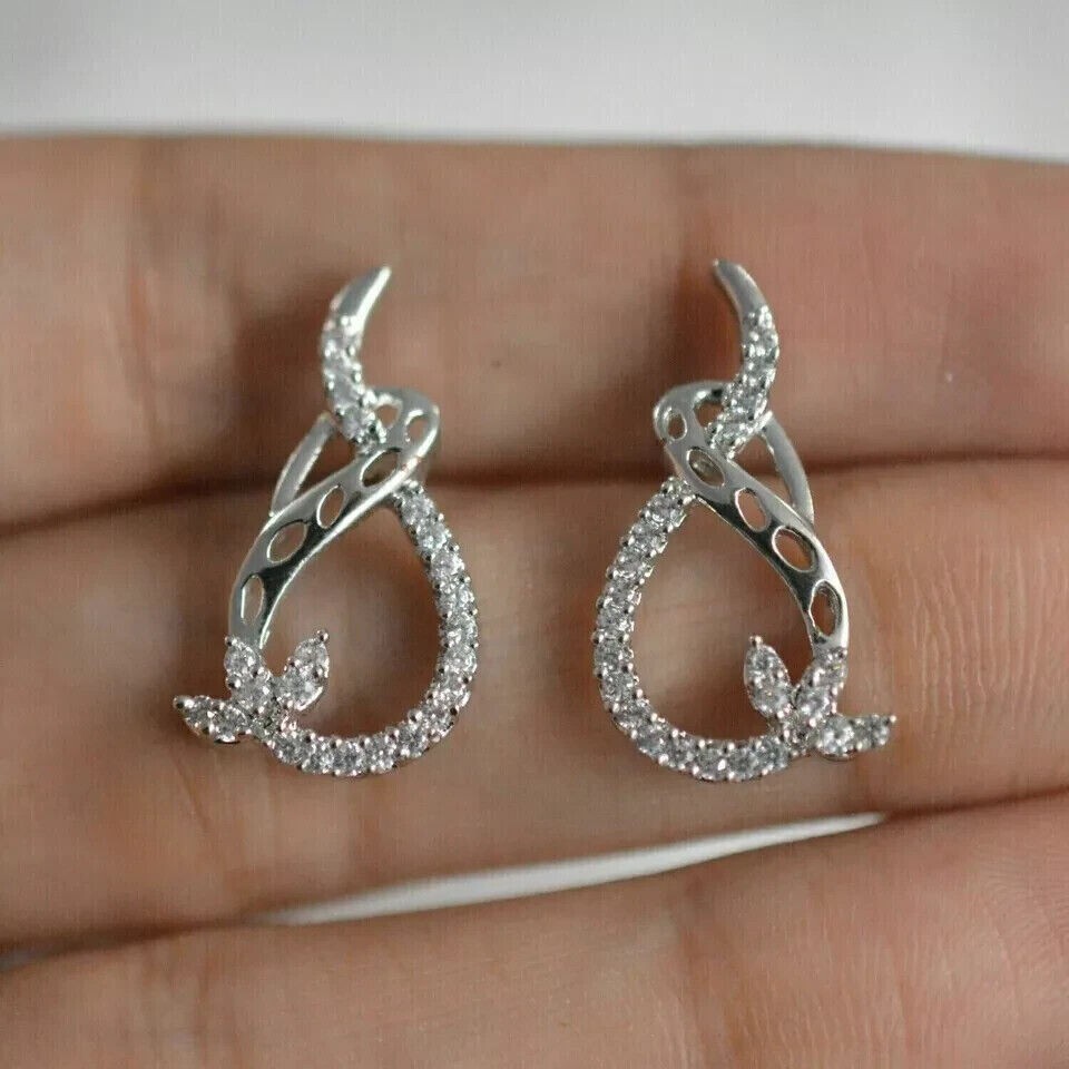 Round Cut Simulated Diamond Stud Earrings in 14K White Gold Plated