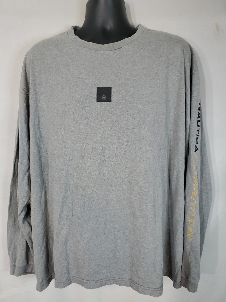 Nautica Competition T-Shirt Men's Size 2XL Gray Long Sleeve Vintage Made In USA