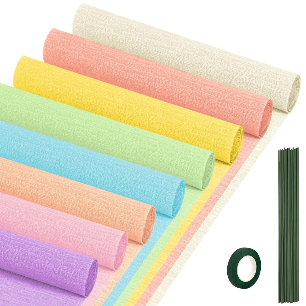 Crepe Paper Streamers 8 Rolls 10 x 98Inch 8 Pastel Colors Crepe Paper Sheets ...