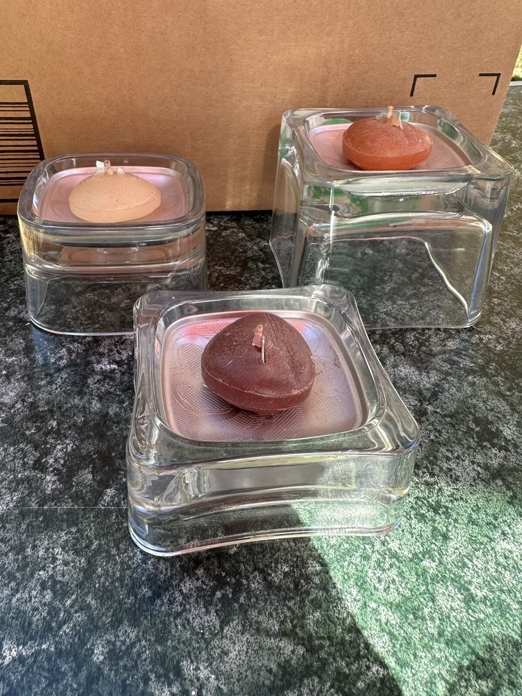Square Glass Candle Holders Set of 3 Modern Condition