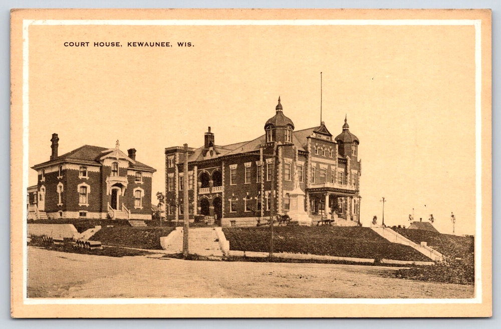 VINTAGE OLD ANTIQUE POSTCARD COURT HOUSE JAIL BUILDINGS KEWAUNEE WISCONSIN USA