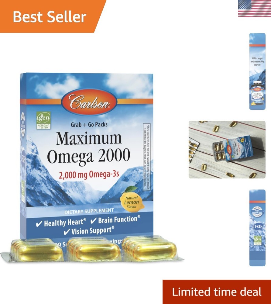 All-Natural Lemon Omega-3 Fish Oil Softgels - 30 Wild-Caught Capsules
