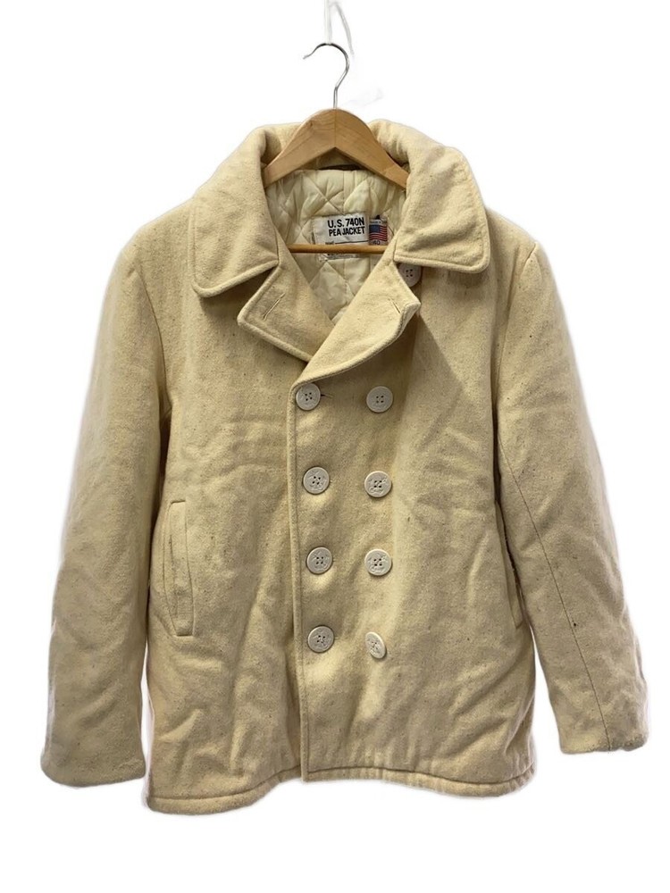 Schott Peacoat/40/Wool/Crm/Plain/Made In Usa/Ecru/Inside Stains 3346