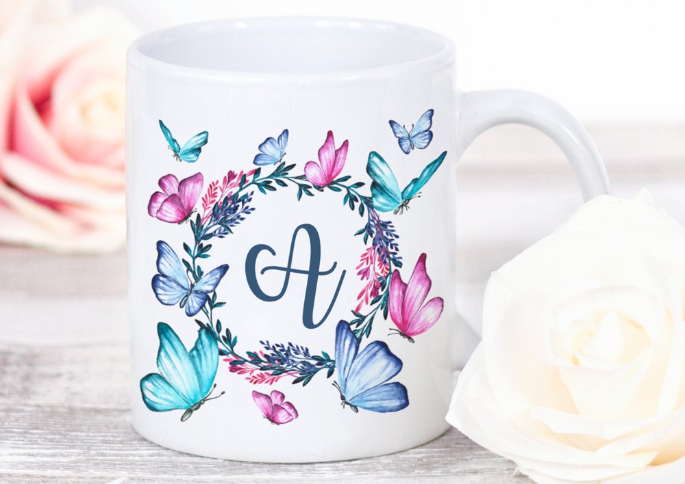 Personalised Butterfly Initial Mug Any Letter Gift For Her Birthday Mothers Day