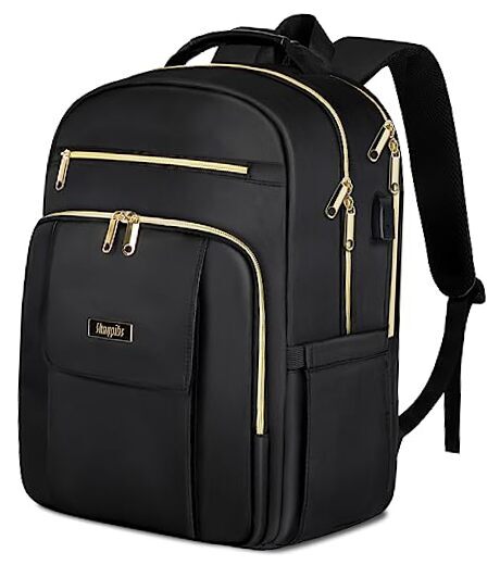 Backpack for Women, School Backpack with USB Charging Port, 15.6 A7-black