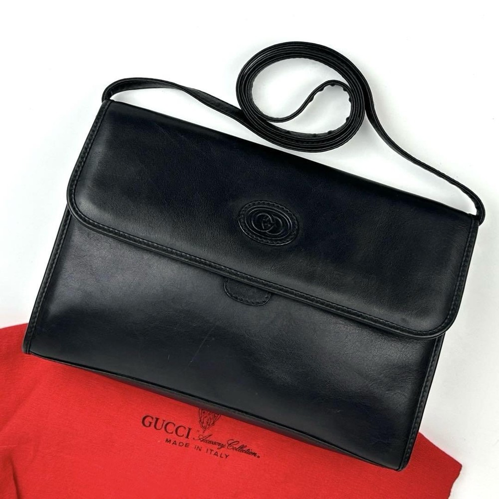 Gucci 2-Way Shoulder Bag Black Interlocking G GG Logo Used