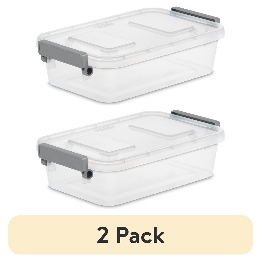 2.7 Quart Clear Plastic Storage Box with Write-on Lid Latches 2-Pack Gray