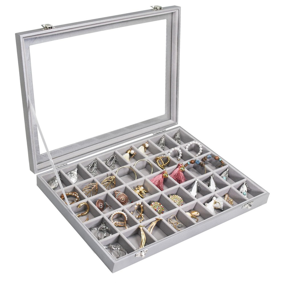 Jewelry Tray Organizer Box 40 Grid Jewelry Display Organizer Box with Transpa...