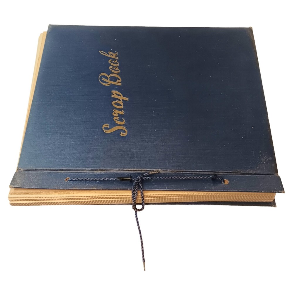 Scrap Book Photo Album Vintage Blue Tieback Original Papers 15