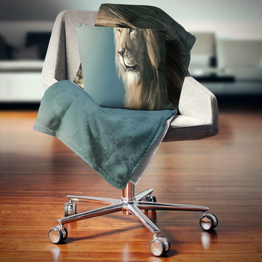 Designart 'Lion with Serious Look' Animal Throw Blanket Brown 71 in. x 59 in.