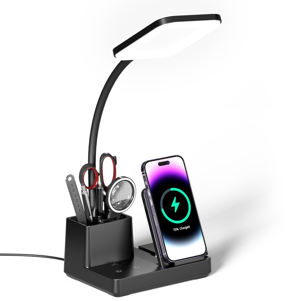 Desk Lamp with Wireless Charger USB Charging Port, Eye-Caring Desk Lamp for H...