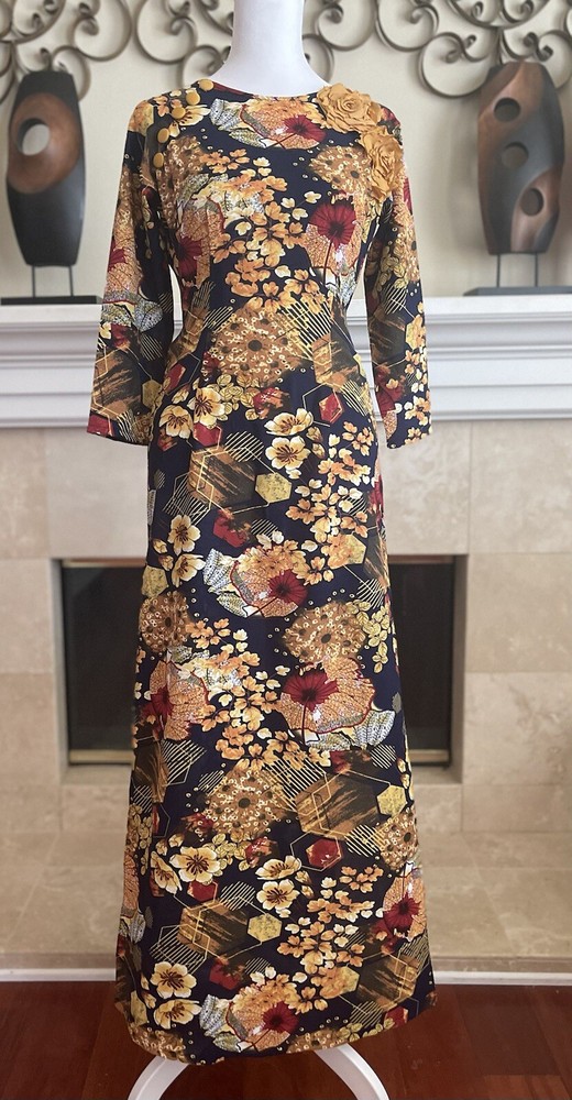 Ao Dai Vietnamese W Pants. Chất Liệu Lua Mango Co Giãn In Hoa