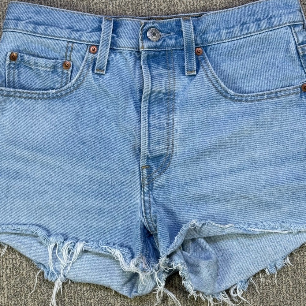 Levi's 501 High Rise Cutoff Denim Shorts W26 Button Fly Frayed Hem