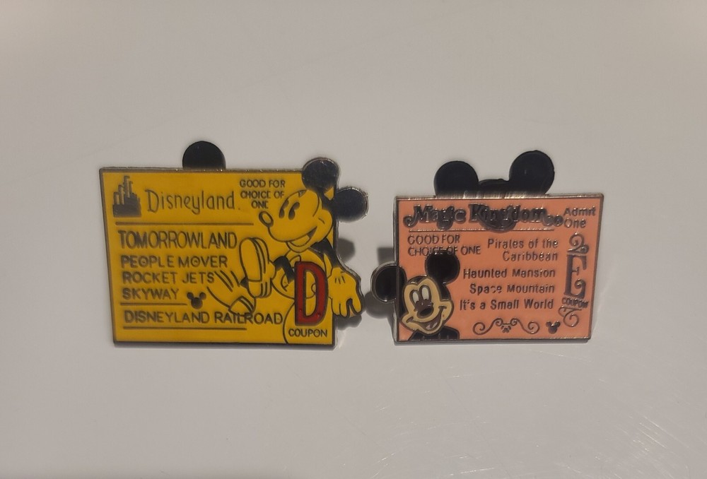 Disney Mickey Mouse Pins Lot Of 2 Coupon Tickets Vintage Pinbacks Hidden Mickey-image