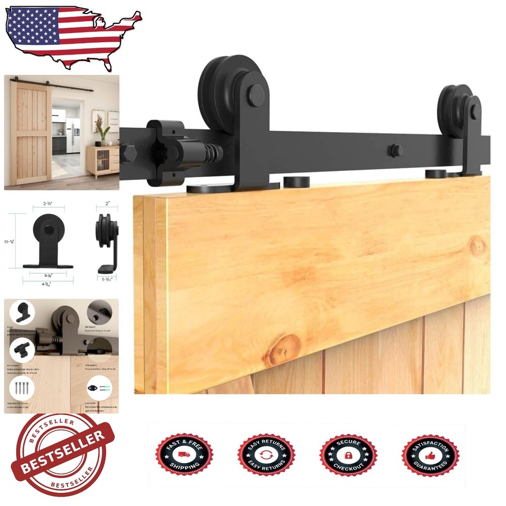 Easy Install Black Sliding Barn Door Hardware Kit - Supports 330lb Doors