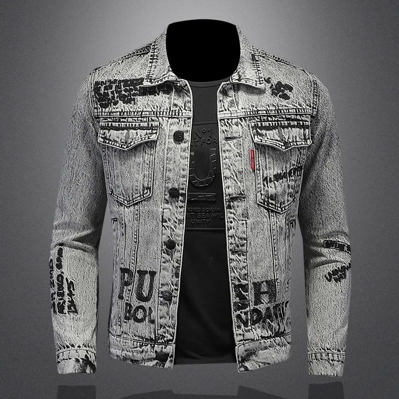 Men's Fashion Distressed Denim Jacket Retro Washed Casual Slim Fit Outerwear