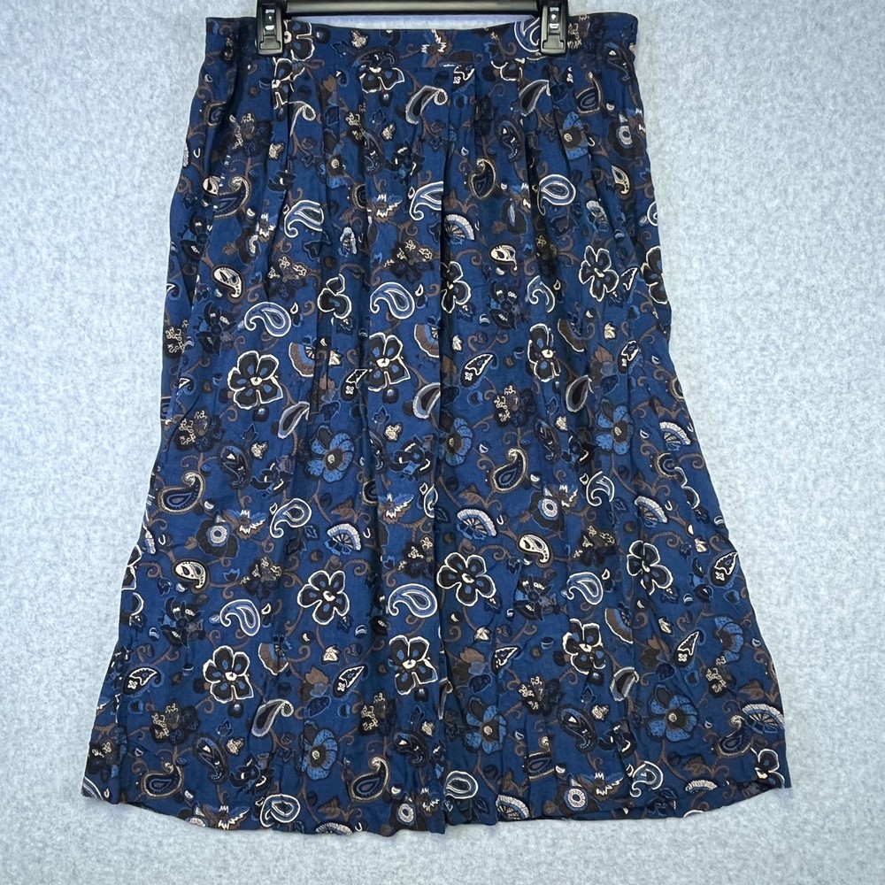 Sag Harbor Skirt Women S Blue Paisley Pleated Midi Boho Flowing