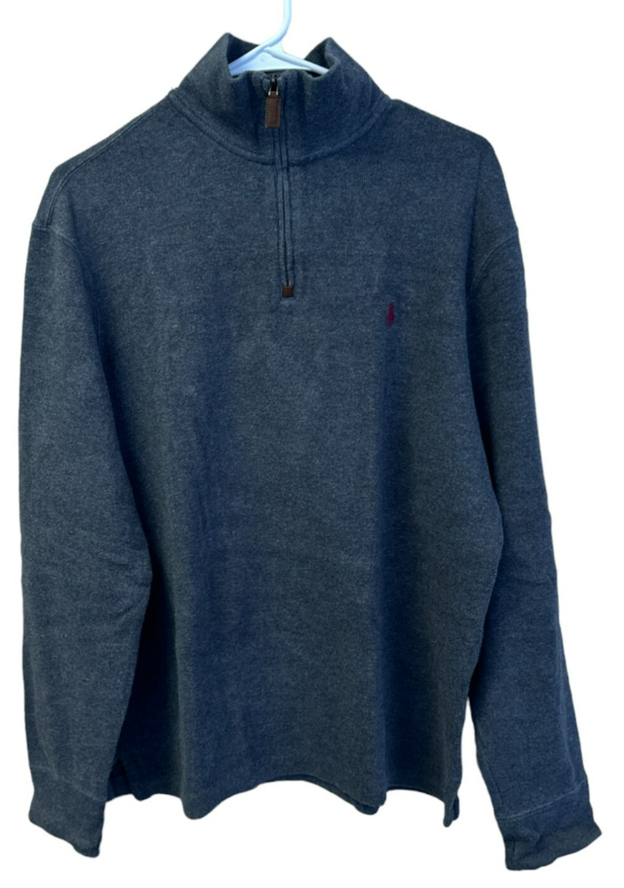 Polo Ralph Lauren Half Zip Mens Medium Gray Cotton Mock Neck Pullover