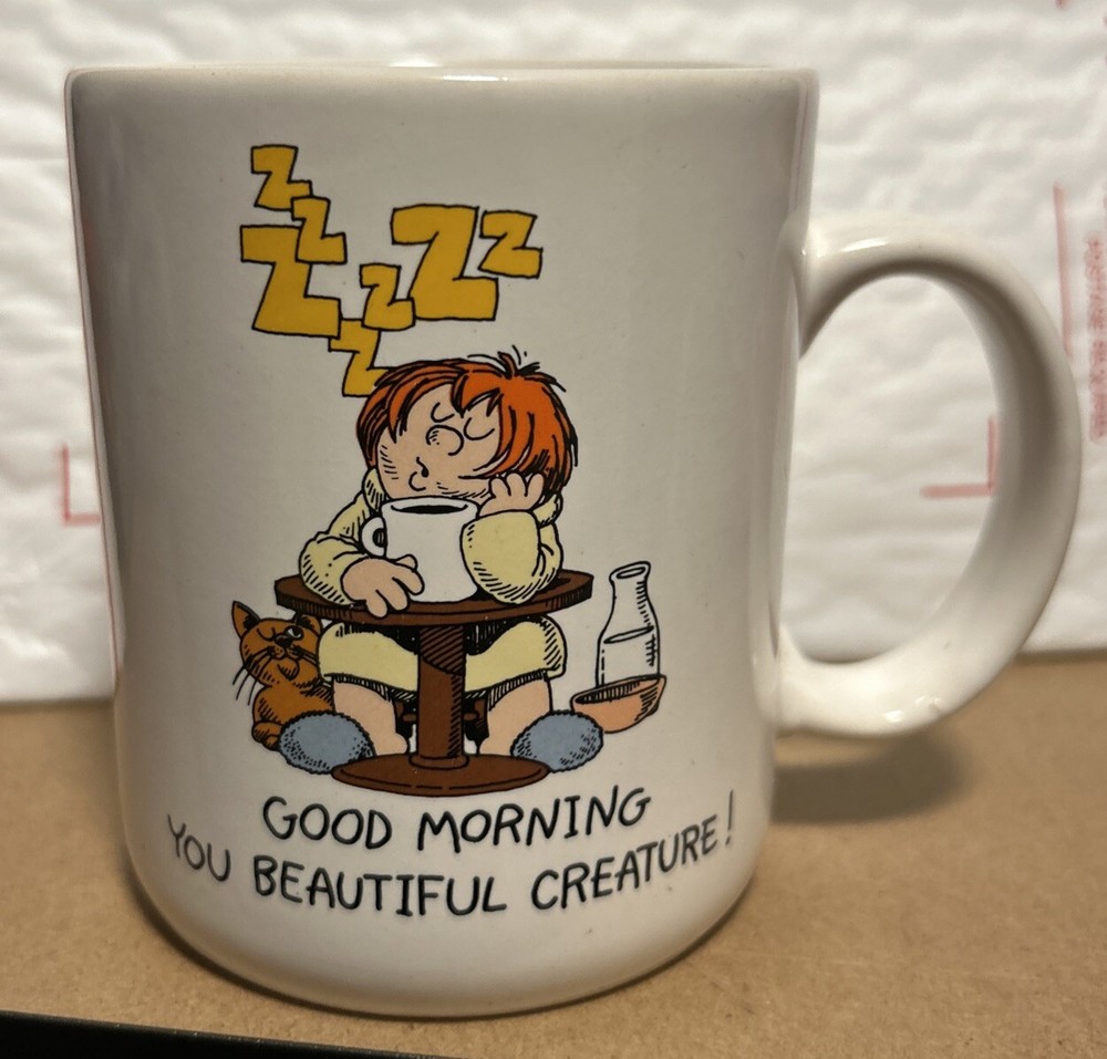 Vintage 80s Hallmark Coffee Cup “Good Morning You Beautiful Creature” Japan 12oz