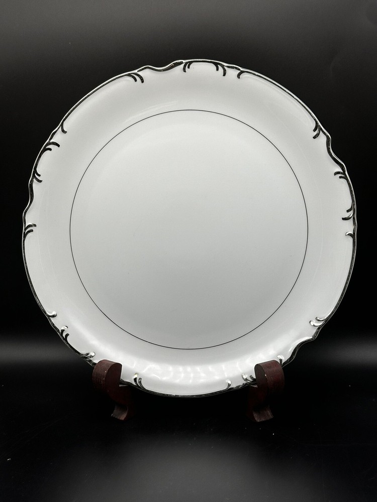 Mikasa Japan Marlboro #9267 12” Round Chop Plate Platter White Platnum Edge (1J)