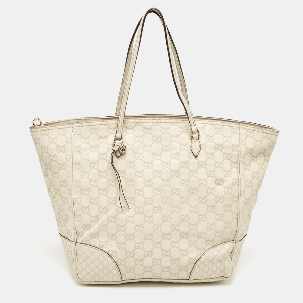 Gucci Off White Microguccissima Leather Bree Tote Bag