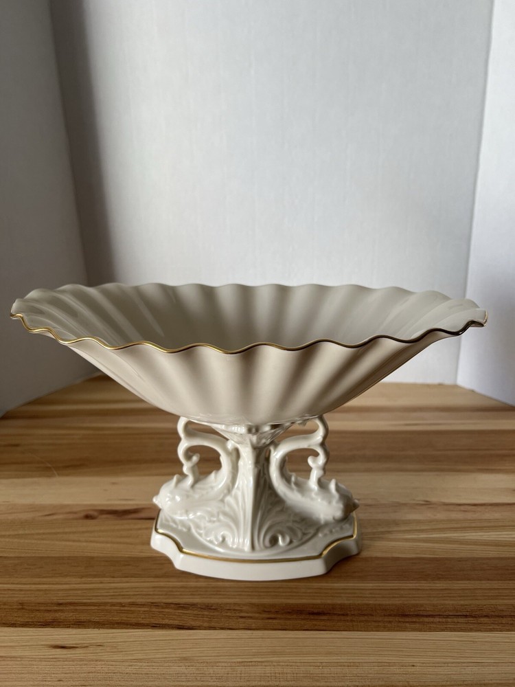 Lenox Aquarius Dolphin Centerpiece Porcelain Gold Trim Bowl 12