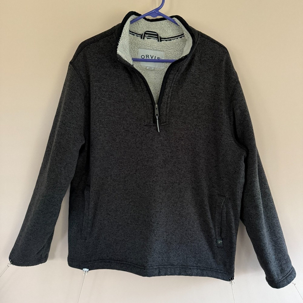 Orvis Brighton Sherpa Fleece Lined 1/4 Zip Pullover Sweater Grey Men's Large L