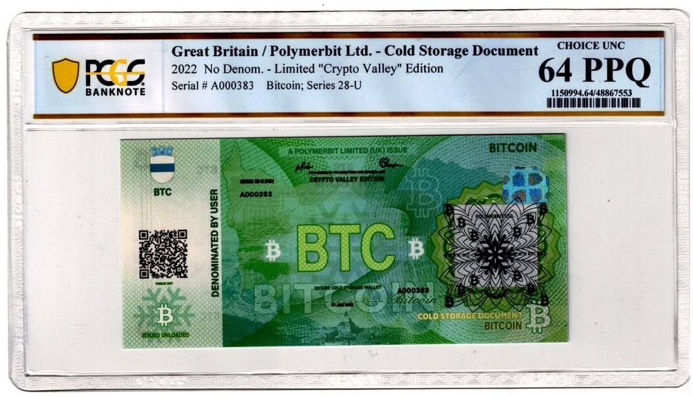 2022 Great Britain Physical Cold Storage Document UNUSED CryptoValley  PCGS