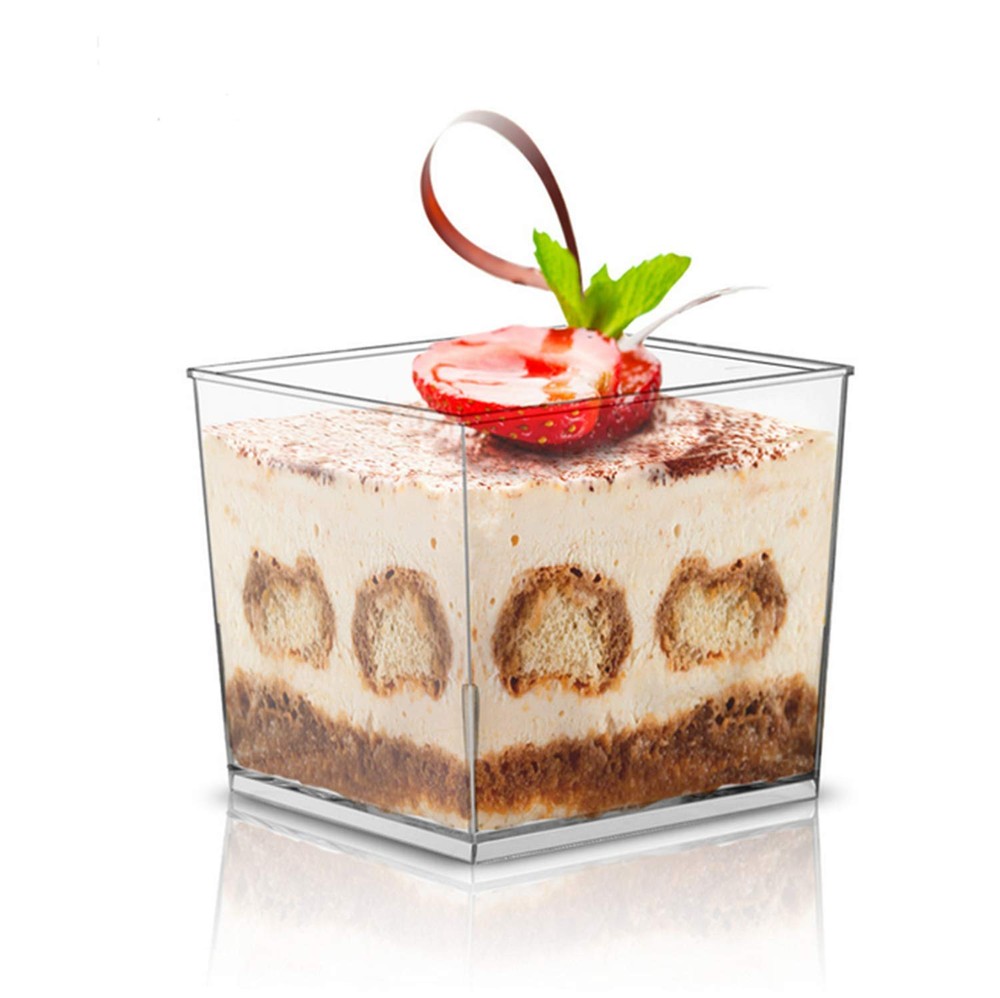 Modern Plastic Square Ice Cream Dessert Bowl, 5 Oz/150ml, 60 Pcs, Clear, Reus...