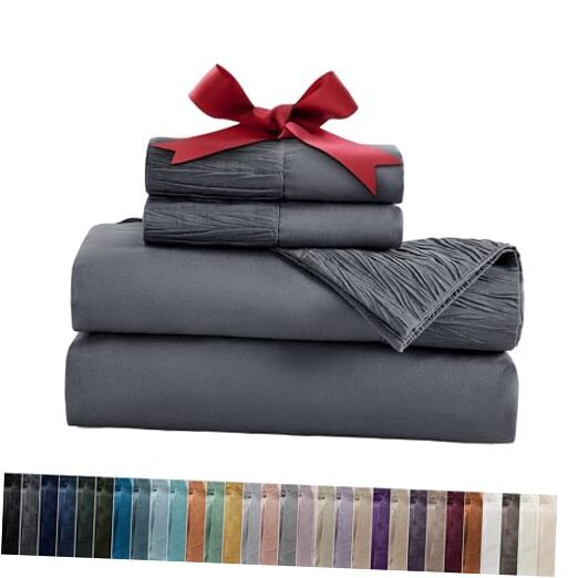 Sheets Grey - Soft Sheets for Size Bed, 4 Pieces Hotel Queen 01 - Dark Grey