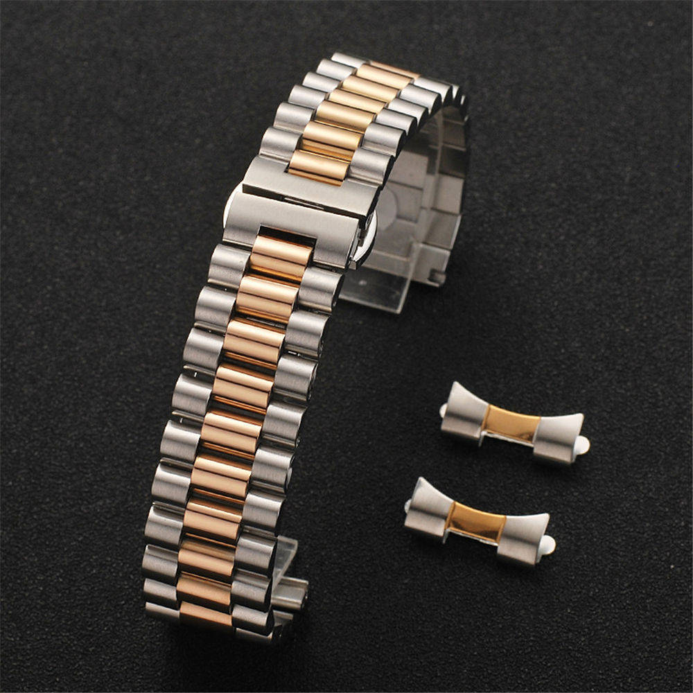 Stainless Steel Watch Band 12mm-22mm Flat Curved End Metal Link Bracelet